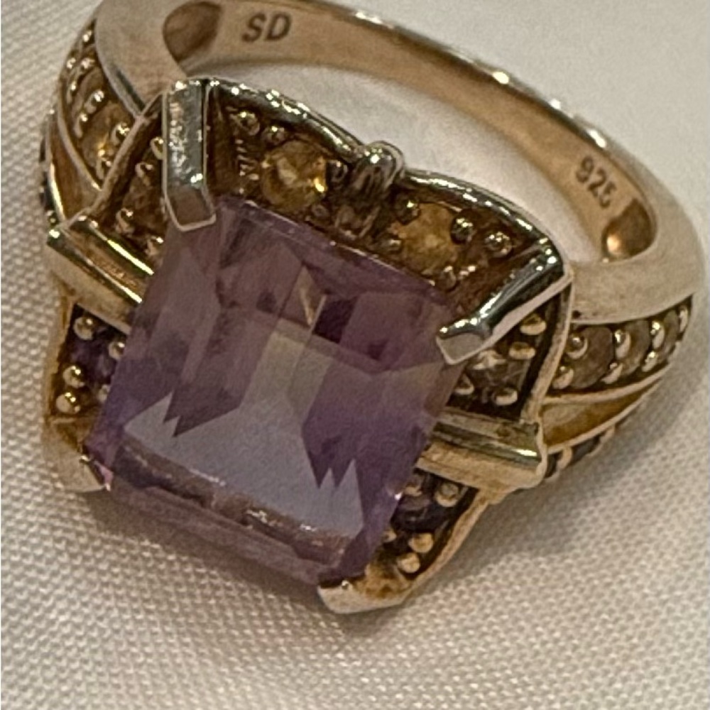 Ametrine vintage ring size 7.75-8? sterling silver w/ gold layer over 925 Estate - Picture 14 of 14